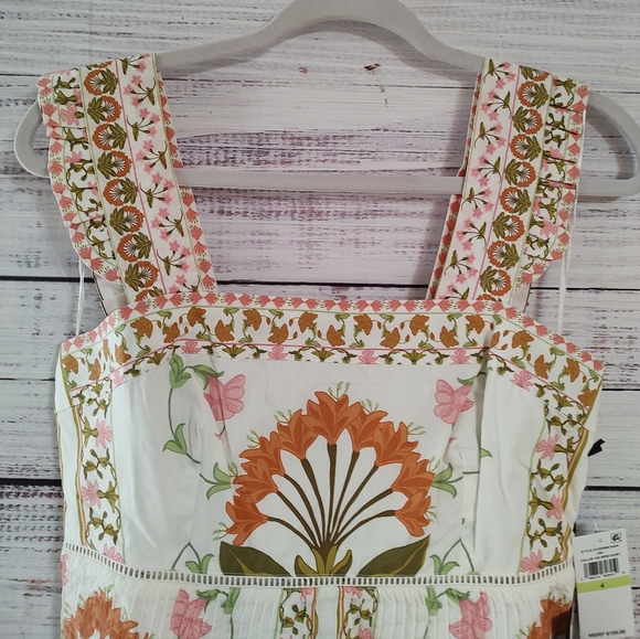 CeCe Print Pintuck Sleeveless Midi Dress Square Neck Size 4 NWT - Picture 5 of 7